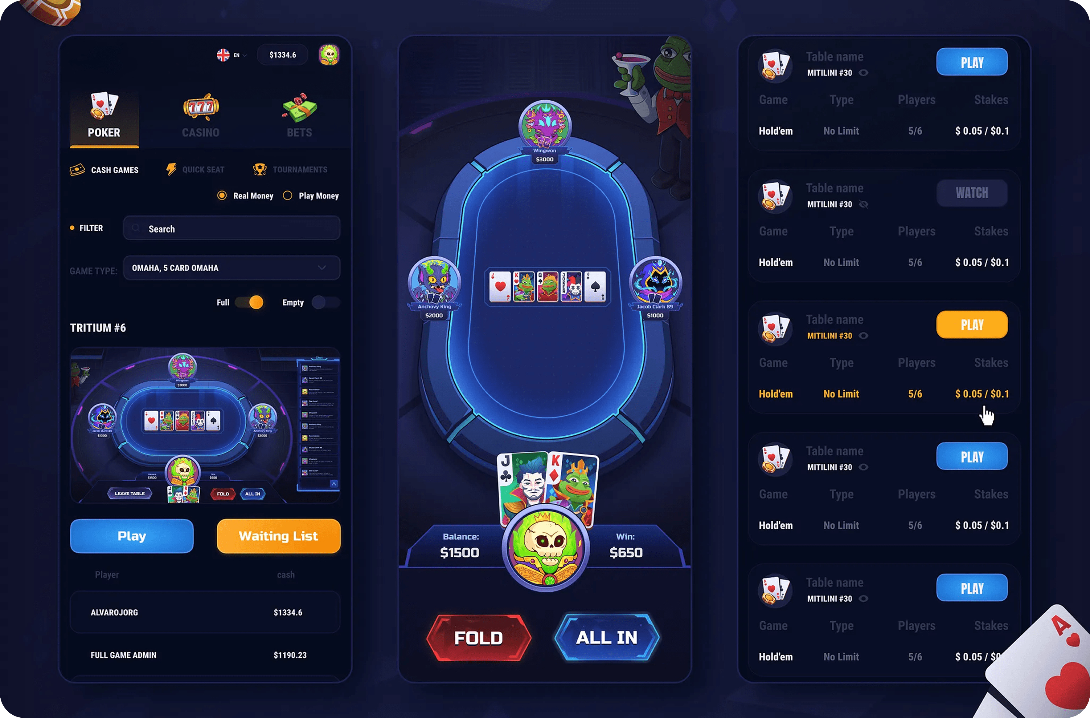 Digital poker game interface showing online poker tables and gameplay screens